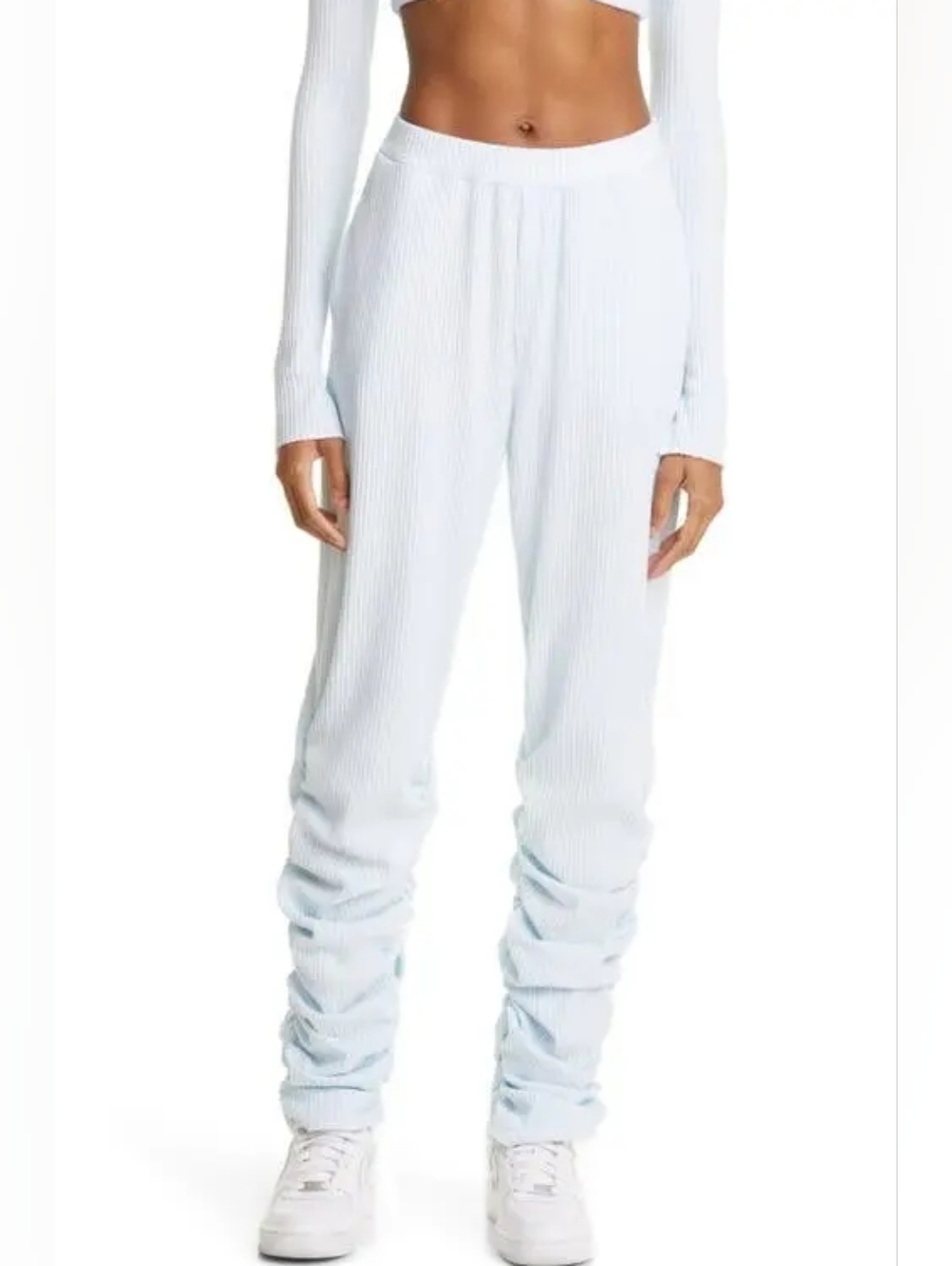 Staple & Hue Sm Freya Pants Sky Blue Waffle Knit Stacked Ruched Thermal